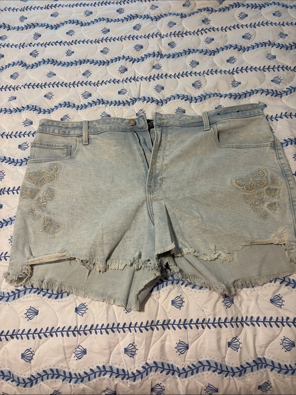 Hollister Light Wash Denim Shorts with Butterfly Embroidery